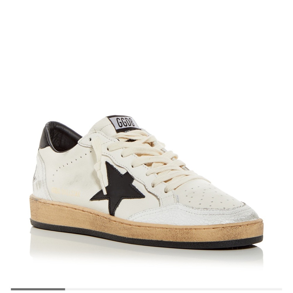 Golden Goose Cream and Black Ball Star Sneakers